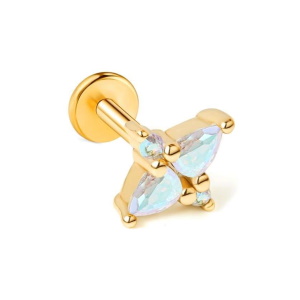 Piercing tragus en forme d'étoile en acier doré chirurgical 316L serti d'oxyde de zirconium aurore boréale.
