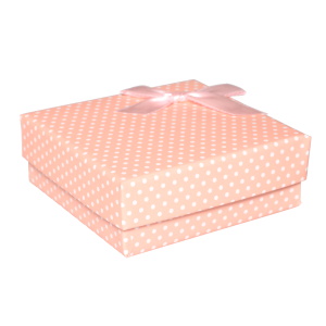 Boîte cadeau écrin pour parure ou bracelet jonc avec petits pois de couleur et un nœud papillon.