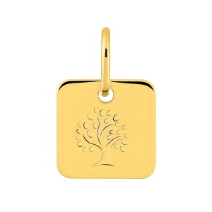 Sublime pendentif carré en plaqué or jaune 18 carats. Ce bijou minimaliste avec son design d'Arbre de vie apportera de la classe à votre allure.