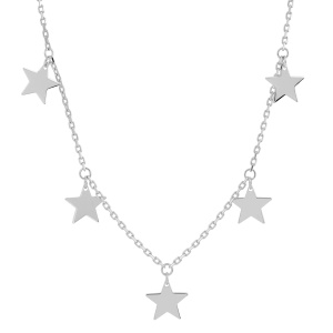 Collier composé d'une chaîne et de pampilles en forme d'étoile en argent 925/000 rhodié.