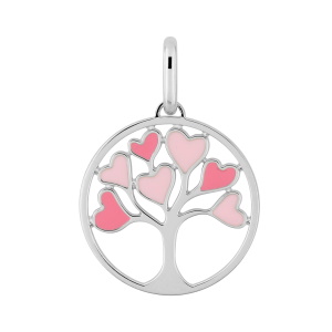 Sublime pendentif Arbre de vie en argent 925/000 rhodié. Son design apportera joie et amour avec ses cœurs teintés de rose.