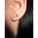 Boucles d'oreilles puces mixtes en argent 925/000 rhodié et oxyde de zirconium. Puce Rond  Adulte Enfant Femme Fille Garçon Homme Indémodable Mixte 