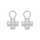 Lot de 2 pendentifs en forme de croix pour boucles d'oreilles créoles en argent 925/000 rhodié pavés d'oxydes de zirconium blancs.<br/>Taille adaptable pour créoles de 2 mm maximum de largeur. Croix Pendantes Strass  Adolescent Adulte Femme Fille Indémodable Religion 
