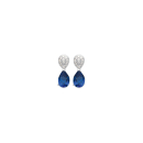 Boucles d'oreilles pendantes en forme de goutte en argent 925/000 rhodié pavées d'oxydes de zirconium blancs et une pierre de couleur bleue sertie 3 griffes. Goutte Pendantes Strass  Adolescent Adulte Femme Fille Indémodable 