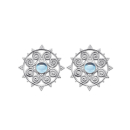 Boucles d'oreilles pendantes rondes aux motifs de rosace en argent 925/000 rhodié surmontées d'un oxyde de zirconium de couleur bleue. Pendantes Rond  Adolescent Adulte Femme Fille Indémodable 