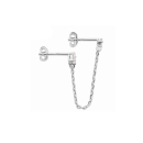 Boucle d'oreille composée d'un oxyde de zirconium blanc serti 4 griffes relié avec une chaînette en argent 925/000 rhodié d'un oxyde de zirconium blanc serti 4 griffes. Vendue à l'unité. Puce Strass  Adolescent Adulte Femme Fille Indémodable 