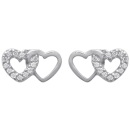 Boucles d'oreilles coeurs entrelacés en argent 925/000 rhodié et oxyde de zirconium. Coeur  Adulte Amour Femme Indémodable 