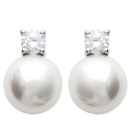 Boucles d'oreilles en argent 925/000 rhodié et perle d'imitation.<br/>Fermoir tige/poussette. Boule Perle  Adulte Femme Indémodable Mariage 