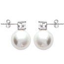 Boucles d'oreilles en argent 925/000 rhodié et perle d'imitation.<br/>Fermoir tige/poussette. Boule Perle  Adulte Femme Indémodable Mariage 