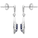 Boucles d'oreilles en argent 925/000 rhodié serties d'oxydes de zirconium blancs et d'une pierre synthétique bleue. Ovale  Adolescent Adulte Femme Fille Indémodable 