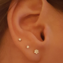 Boucles d'oreilles puces en argent 925/000 rhodié serties d'oxyde de zirconium blanc. Puce Rond  Adulte Enfant Femme Fille Garçon Homme Indémodable Mixte 