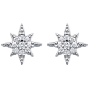 Boucles d'oreilles étoile en argent 925/000 rhodié pavées d'oxydes de zirconium blancs. Etoile  Adolescent Adulte Femme Fille Indémodable 