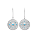 Boucles d'oreilles en argent 925/000 rhodié et pierres d'imitation turquoise. Pendantes Rond Turquoise  Adolescent Adulte Femme Fille Indémodable 