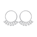 Boucles d'oreilles cercles avec petits ronds pendants en argent 925/000 rhodié et oxydes de zirconium. Cercle Pendantes Rond Strass  Adolescent Adulte Femme Fille Indémodable 