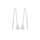 Boucles d'oreilles ancres pendantes en argent 925/000 rhodié et oxydes de zirconium. Ancre Pendantes Strass  Adolescent Adulte Femme Fille Indémodable 