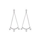 Boucles d'oreilles avec pendants en argent 925/000 rhodié et oxydes de zirconium. Etoile Pendantes Strass  Adolescent Adulte Femme Fille Indémodable Nature 