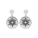 Boucles d'oreilles pendantes en argent 925/000 rhodié et étoiles en oxydes de zirconium de couleur noire. Etoile Pendantes Rond Strass  Adolescent Adulte Femme Fille Indémodable Nature 