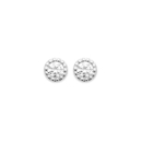 Boucles d'oreilles puces en argent 925/000 rhodié et oxydes de zirconium. Rond Strass  Adolescent Adulte Femme Fille Indémodable 