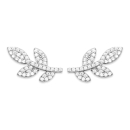 Boucles d'oreilles branches avec feuilles en argent 925/000 rhodié pavées d'oxydes de zirconium blancs. Feuille Strass  Adolescent Adulte Femme Fille Indémodable Nature 