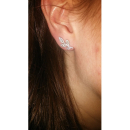 Boucles d'oreilles branches avec feuilles en argent 925/000 rhodié pavées d'oxydes de zirconium blancs. Feuille Strass  Adolescent Adulte Femme Fille Indémodable Nature 