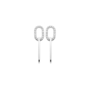 Boucles d'oreilles pendantes composées de deux formes géométriques entrelacées en argent 925/000 rhodié et un pavée d'oxydes de zirconium blanc. Strass  Adolescent Adulte Femme Fille Indémodable 