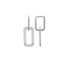 Boucles d'oreilles pendantes composées de deux mailles en argent 925/000 rhodié dont une maille pavée d'oxydes de zirconium blancs. Pendantes Strass  Adolescent Adulte Femme Fille Indémodable 