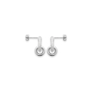 Boucles d'oreilles pendantes composées de deux cercles entrelacés en argent 925/000 rhodié dont un pavé d'oxydes de zirconium blancs. Cercle Pendantes Strass  Adolescent Adulte Femme Fille Indémodable 