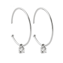 Boucles d'oreilles créoles en argent 925/000 rhodié et oxydes de zirconium sertis 4 griffes pendants. Carré Créoles Pendantes  Adolescent Adulte Femme Fille Indémodable 