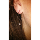 Boucles d'oreilles créoles en argent 925/000 rhodié et oxydes de zirconium sertis 4 griffes pendants. Carré Créoles Pendantes  Adolescent Adulte Femme Fille Indémodable 
