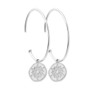 Boucles d'oreilles créoles avec pastilles motif étoile en argent 925/000 rhodié et oxydes de zirconium. Créoles Etoile Pendantes Rond  Adolescent Adulte Femme Fille Indémodable Nature 