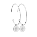 Boucles d'oreilles créoles avec pastilles au motif d'étoiles en argent 925/000 rhodié et oxydes de zirconium. Créoles Etoile Pendantes Rond  Adolescent Adulte Femme Fille Indémodable Nature 