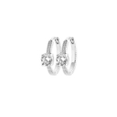 Boucles d'oreilles créoles en argent 925/000 rhodié surmontées d'un oxyde de zirconium blanc sertie 4 griffes. Créoles Strass  Adolescent Adulte Femme Fille Indémodable 