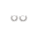 Boucles d'oreilles créoles au motif de rayons de soleil en argent 925/000 rhodié et pavées d'oxydes de zirconium blancs. Créoles Rond Soleil Strass  Adolescent Adulte Femme Fille Indémodable Nature 