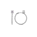 Boucles d'oreilles créoles fil tressé en argent 925/000 rhodié surmontées d'un oxyde de zirconium blanc serti 4 griffes.  Créoles Rond Strass  Adolescent Adulte Femme Fille Indémodable 