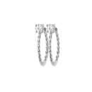 Boucles d'oreilles créoles fil tressé en argent 925/000 rhodié surmontées d'un oxyde de zirconium blanc serti 4 griffes.  Créoles Rond Strass  Adolescent Adulte Femme Fille Indémodable 