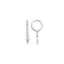 Boucles d'oreilles créoles en argent 925/000 rhodié pavées d'oxydes de zirconium blancs et pendants en argent 925/000 rhodié surmontée de deux oxydes de zirconium blancs sertis clos. Créoles Losange Pendantes Strass  Adolescent Adulte Femme Fille Indémodable 