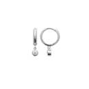 Boucles d'oreilles créoles en argent 925/000 rhodié et pendant oxyde de zirconium blanc serti clos. Créoles Pendantes Rond Strass  Adolescent Adulte Femme Fille Indémodable 
