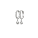 Boucles d'oreilles créoles en argent 925/000 rhodié et pendant oxyde de zirconium blanc serti clos. Créoles Pendantes Rond Strass  Adolescent Adulte Femme Fille Indémodable 