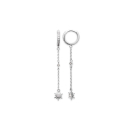 Boucles d'oreilles créoles en argent 925/000 rhodié pavée en partie d'oxydes de zirconium blancs et une chaînette avec un oxyde de zirconium blanc serti clos et finissant par un soleil sertie d'un oxyde de zirconium blanc. Créoles Pendantes Soleil Strass  Adolescent Adulte Femme Fille Indémodable Nature 
