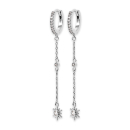 Boucles d'oreilles créoles en argent 925/000 rhodié pavée en partie d'oxydes de zirconium blancs et une chaînette avec un oxyde de zirconium blanc serti clos et finissant par un soleil sertie d'un oxyde de zirconium blanc. Créoles Pendantes Soleil Strass  Adolescent Adulte Femme Fille Indémodable Nature 