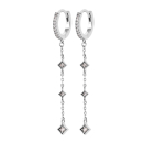 Boucles d'oreilles créoles en argent 925/000 rhodié pavée en partie d'oxydes de zirconium blancs et une chaînette avec trois losanges sertis d'oxydes de zirconium blancs. Créoles Losange Pendantes Strass  Adolescent Adulte Femme Fille Indémodable 