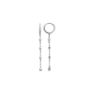 Boucles d'oreilles créoles en argent 925/000 rhodié pavée en partie d'oxydes de zirconium blancs et quatre oxydes de zirconium blancs sertis clos. Créoles Pendantes Rond Strass  Adolescent Adulte Femme Fille Indémodable 