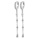 Boucles d'oreilles créoles en argent 925/000 rhodié pavée en partie d'oxydes de zirconium blancs et quatre oxydes de zirconium blancs sertis clos. Créoles Pendantes Rond Strass  Adolescent Adulte Femme Fille Indémodable 