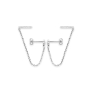 Boucles d'oreilles composées d'une puce soleil en argent 925/000 rhodié serties d'un oxyde de zirconium blanc et d'une bague d'oreille avec chaîne en argent 925/000 rhodié. Soleil Strass  Adolescent Adulte Femme Fille Indémodable Nature 