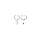 Boucles d'oreilles créoles fermées en argent 925/000 rhodié pavées en partie d'oxydes de zirconium blancs avec pastille pendante ronde gravée d'une étoile sertie d'un oxyde de zirconium blanc. Créoles Etoile Rond Strass  Adolescent Adulte Femme Fille Indémodable Nature 