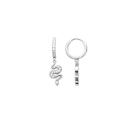 Boucles d'oreilles créoles en argent 925/000 rhodié serties en partie d'oxydes de zirconium blancs avec pendant en forme de serpent pavé d'oxydes de zirconium blancs. Créoles Pendantes Serpent Strass  Adolescent Adulte Animaux Femme Fille Indémodable 