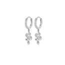 Boucles d'oreilles créoles en argent 925/000 rhodié serties en partie d'oxydes de zirconium blancs avec pendant en forme de serpent pavé d'oxydes de zirconium blancs. Créoles Pendantes Serpent Strass  Adolescent Adulte Animaux Femme Fille Indémodable 