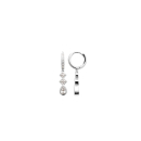 Boucles d'oreilles créoles en argent 925/000 rhodié pavées en partie d'oxydes de zirconium blancs avec pendant composé de trois oxydes de zirconium blancs sertis clos en forme de losange et goutte. Créoles Goutte Losange Pendantes Strass  Adolescent Adulte Femme Fille Indémodable 