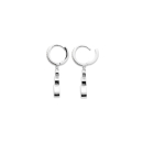 Boucles d'oreilles créoles en argent 925/000 rhodié pavées en partie d'oxydes de zirconium blancs avec pendant composé de trois oxydes de zirconium blancs sertis clos en forme de losange et goutte. Créoles Goutte Losange Pendantes Strass  Adolescent Adulte Femme Fille Indémodable 
