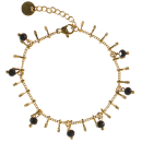Bracelet composé d'une chaîne avec pampilles en acier doré et de perles de couleur noire.<br/>Fermoir mousqueton avec 2,5 cm de rallonge. Perle Rond  Adolescent Adulte Femme Fille Indémodable 